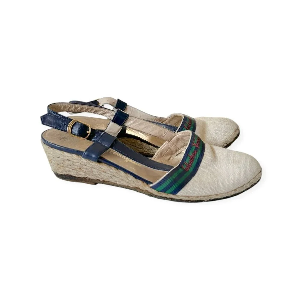 Vintage Salvatore Ferragamo Espadrille Wedge Sandals, Sie 7B, 80s-90s
